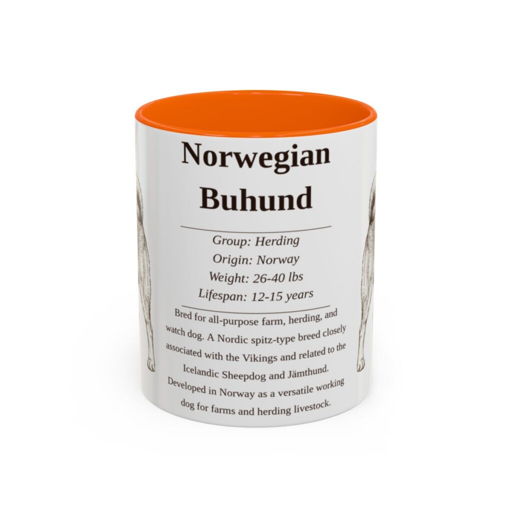11oz Norwegian Buhund Mug, Orange, front view