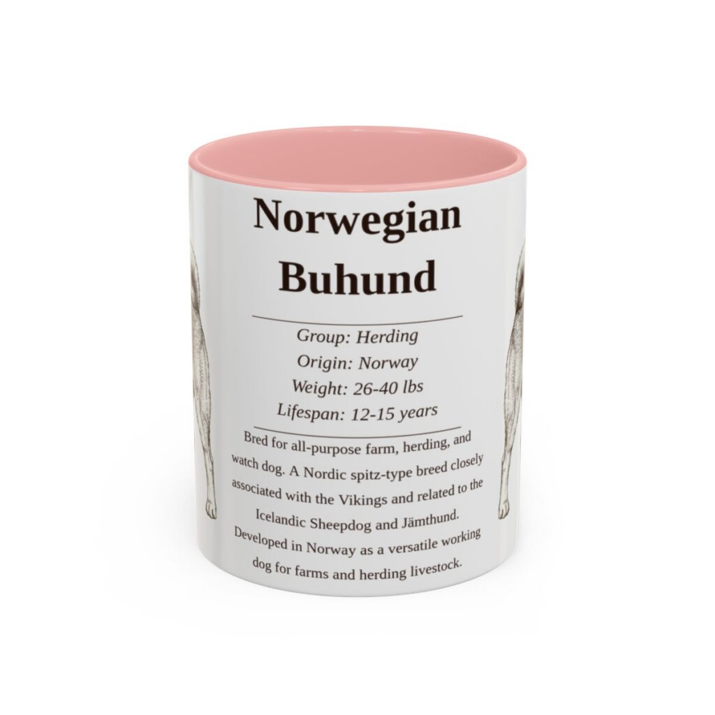 11oz Norwegian Buhund Mug, Pink, front view