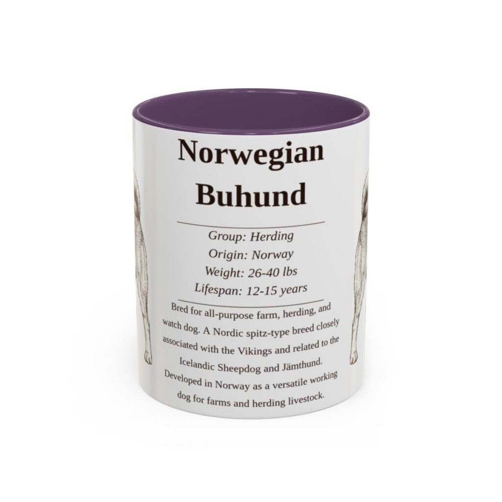 11oz Norwegian Buhund Mug, Purple, front view