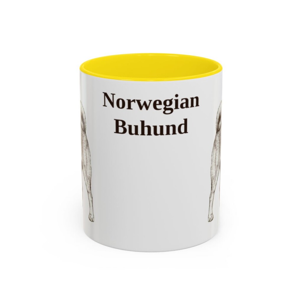 11oz-norwegian-buhund-mug-yellow 11oz Norwegian Buhund Mug, Yellow, front view