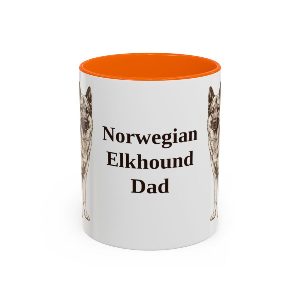 11oz Norwegian Elkhound Dog Dad Mug, Orange, front view