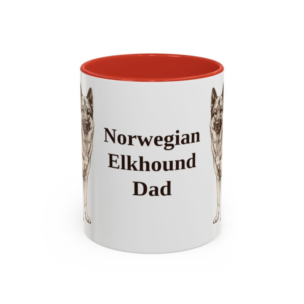 11oz Norwegian Elkhound Dog Dad Mug, Red, front view