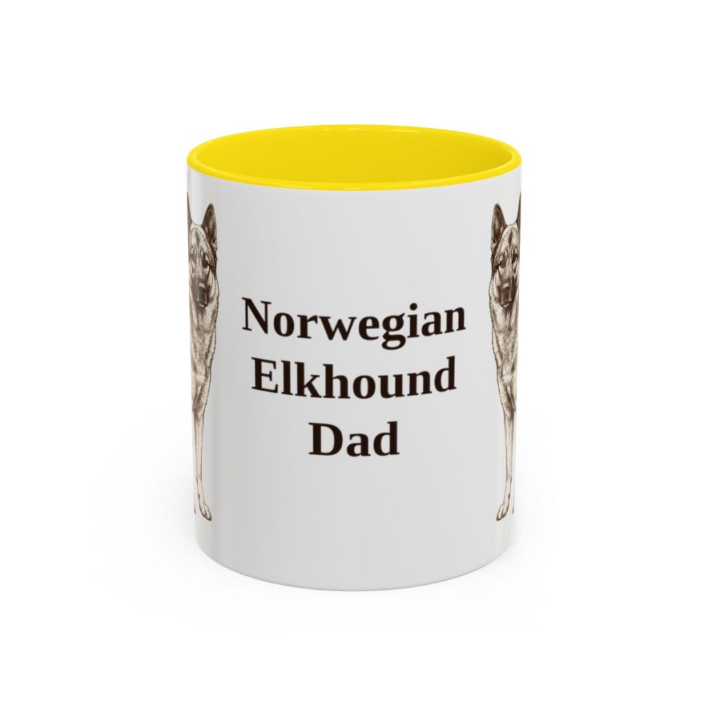 11oz Norwegian Elkhound Dog Dad Mug, Yellow, front view