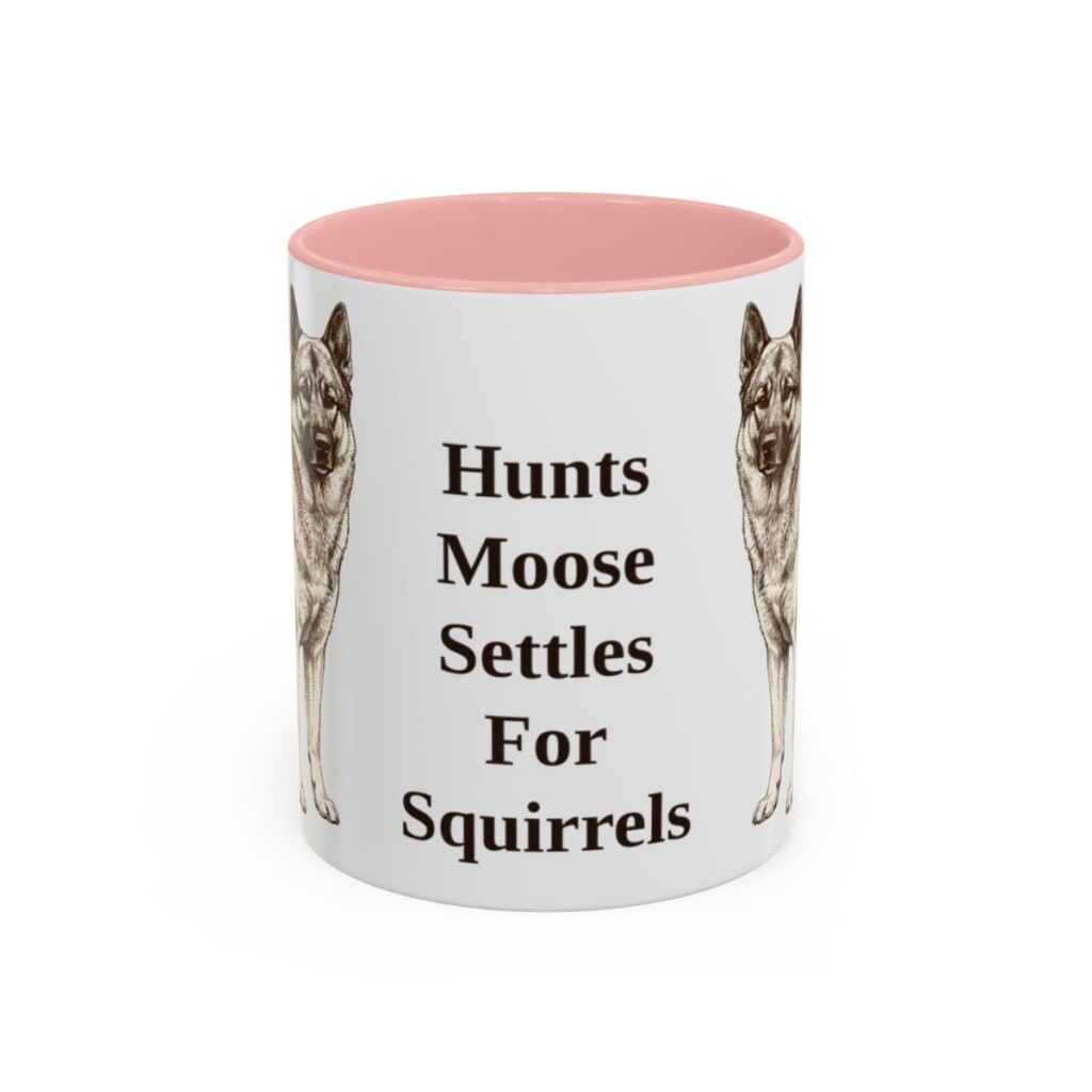 11oz Funny Norwegian Elkhound Mug, Pink, front view