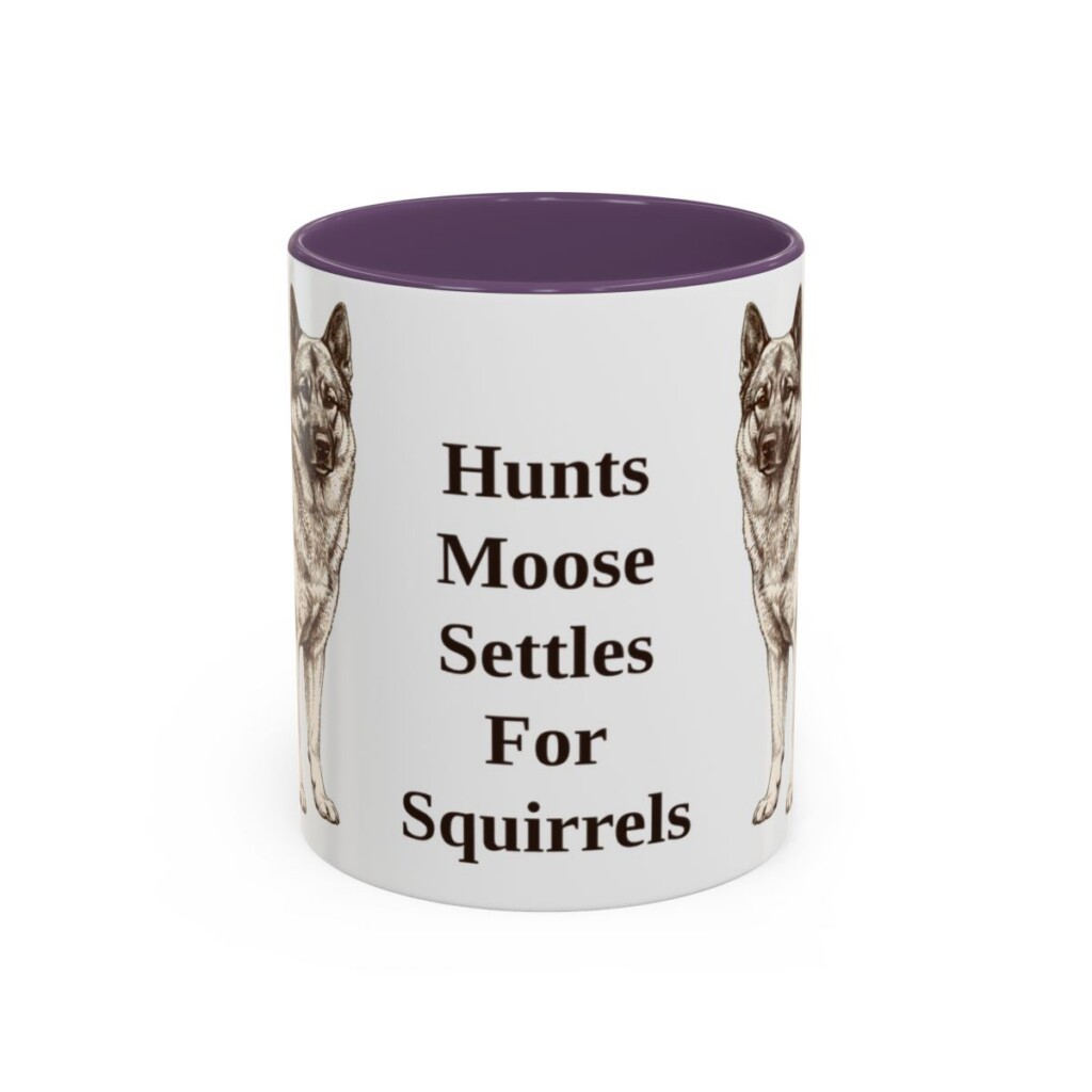 11oz Funny Norwegian Elkhound Mug, Purple, front view