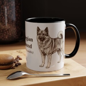 11oz Norwegian Elkhound Latin Mug, Black, lifestyle photo