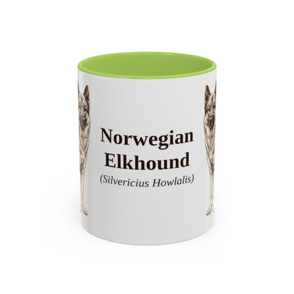 11oz-norwegian-elkhound-mug-latin-light-green 11oz Norwegian Elkhound Latin Mug, Light Green, front view