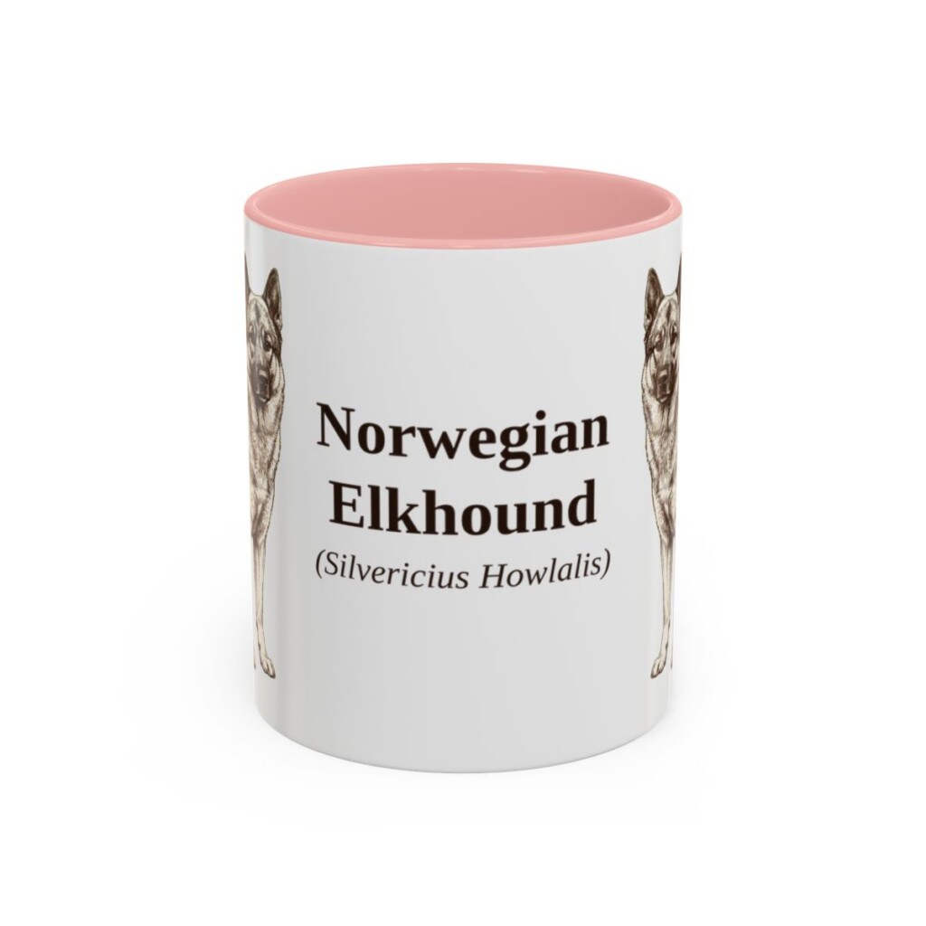 11oz-norwegian-elkhound-mug-latin-pink 11oz Norwegian Elkhound Latin Mug, Pink, front view