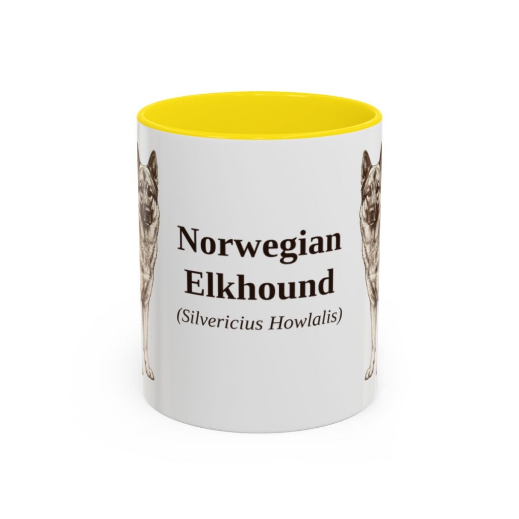 11oz-norwegian-elkhound-mug-latin-yellow 11oz Norwegian Elkhound Latin Mug, Yellow, front view