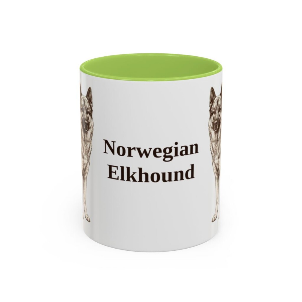 11oz Norwegian Elkhound Mug, Light Green, front view