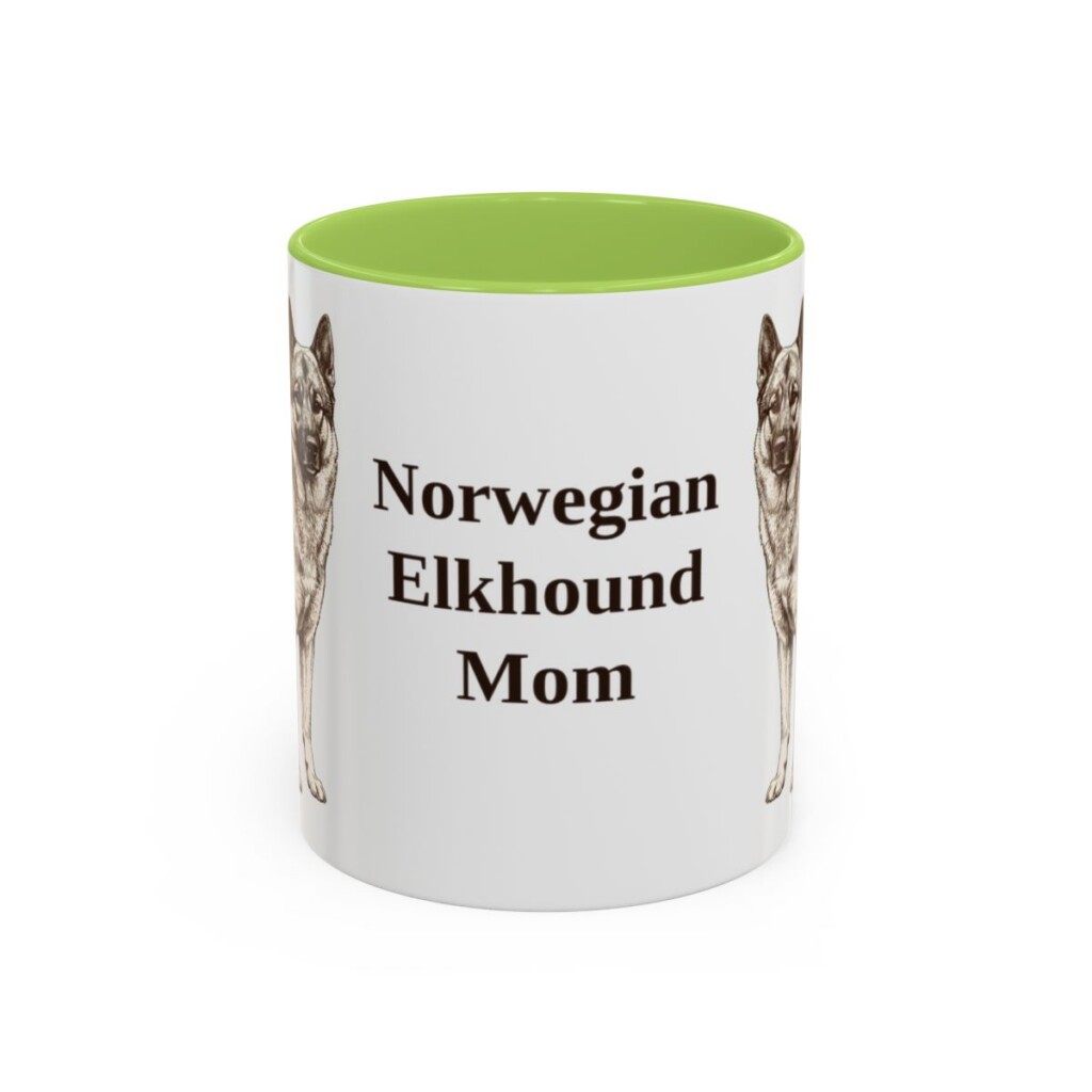 11oz Norwegian Elkhound Dog Mom Mug, Light Green, front view