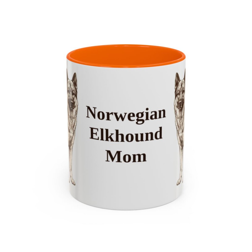 11oz Norwegian Elkhound Dog Mom Mug, Orange, front view