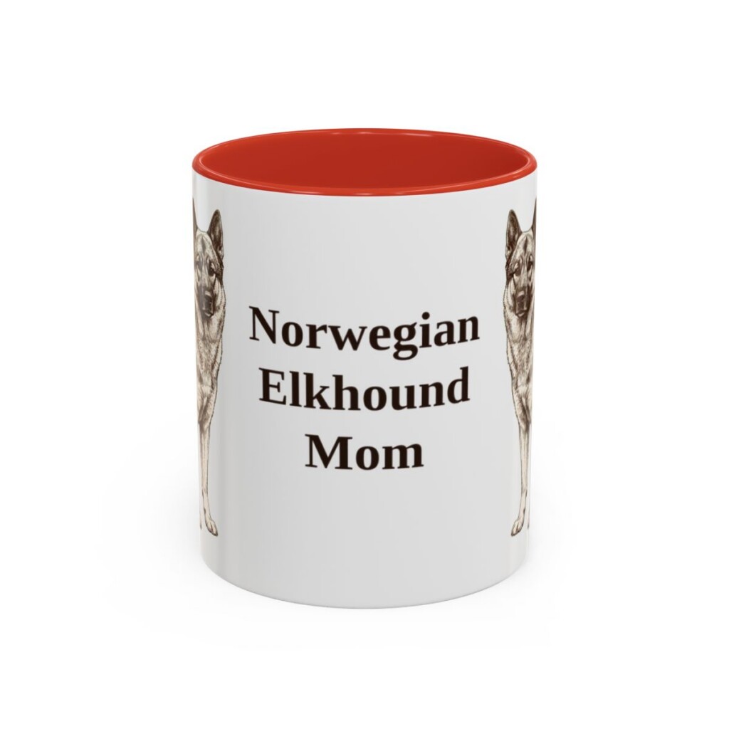 11oz Norwegian Elkhound Dog Mom Mug, Red, front view