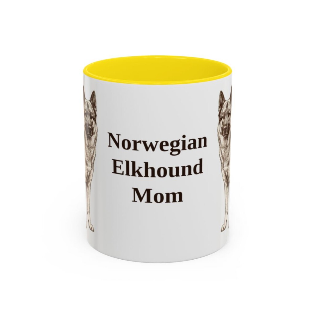 11oz Norwegian Elkhound Dog Mom Mug, Yellow, front view