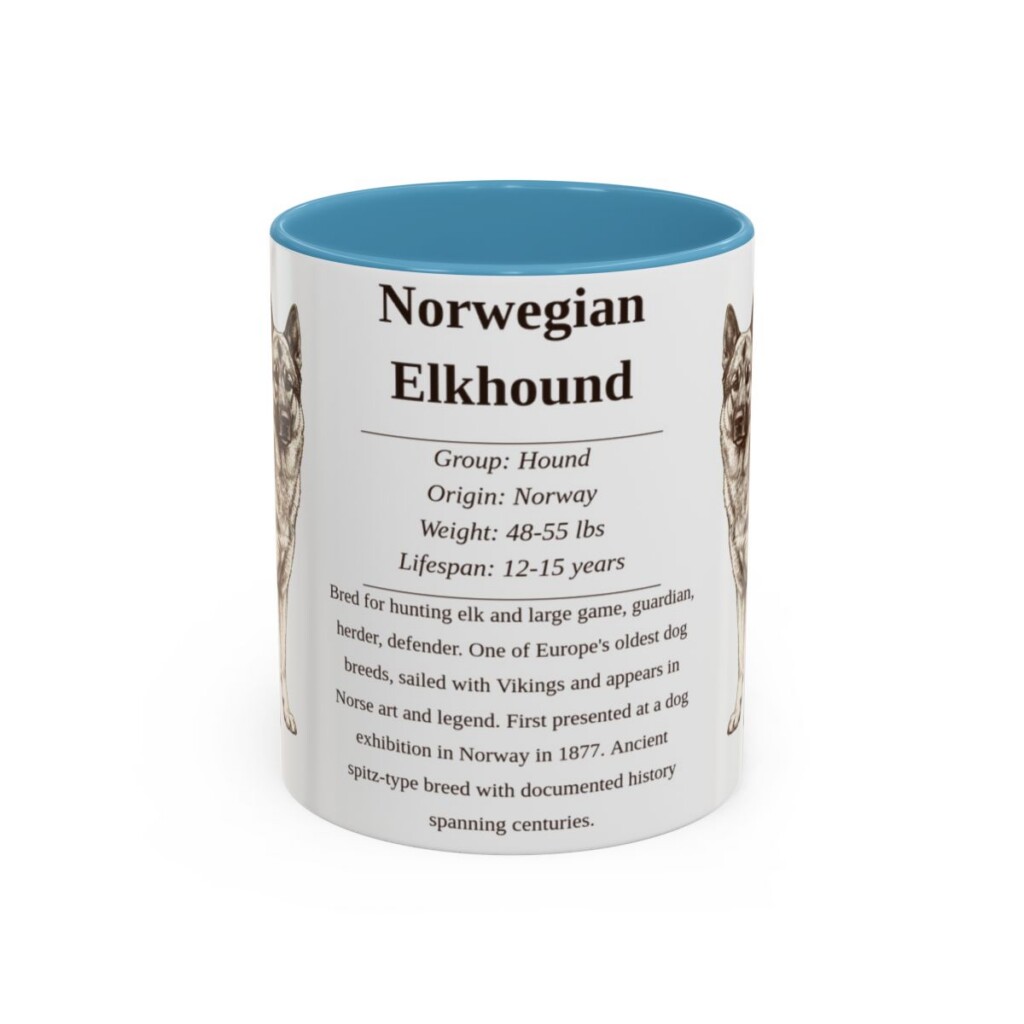 11oz Norwegian Elkhound Mug, Light Blue, front view