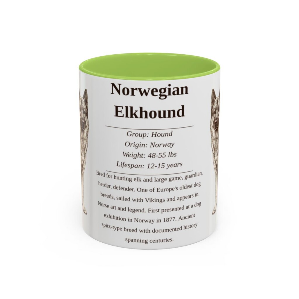 11oz Norwegian Elkhound Mug, Light Green, front view
