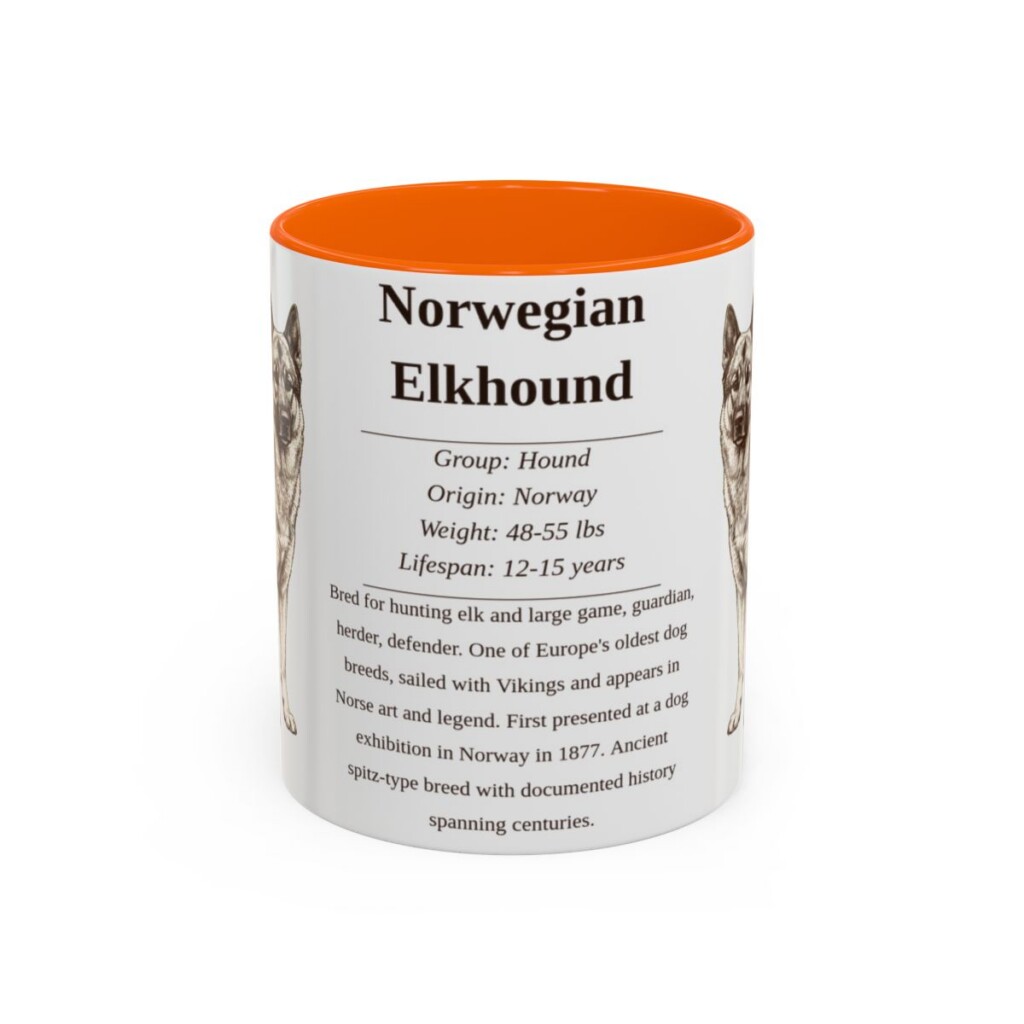 11oz Norwegian Elkhound Mug, Orange, front view