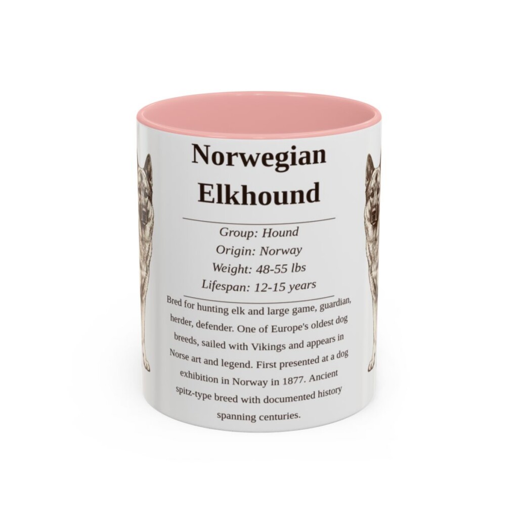 11oz Norwegian Elkhound Mug, Pink, front view