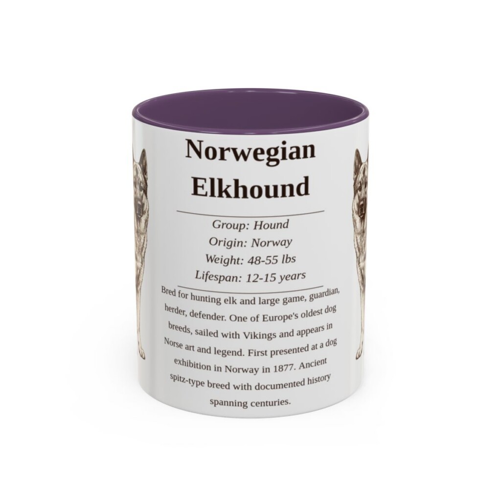 11oz Norwegian Elkhound Mug, Purple, front view