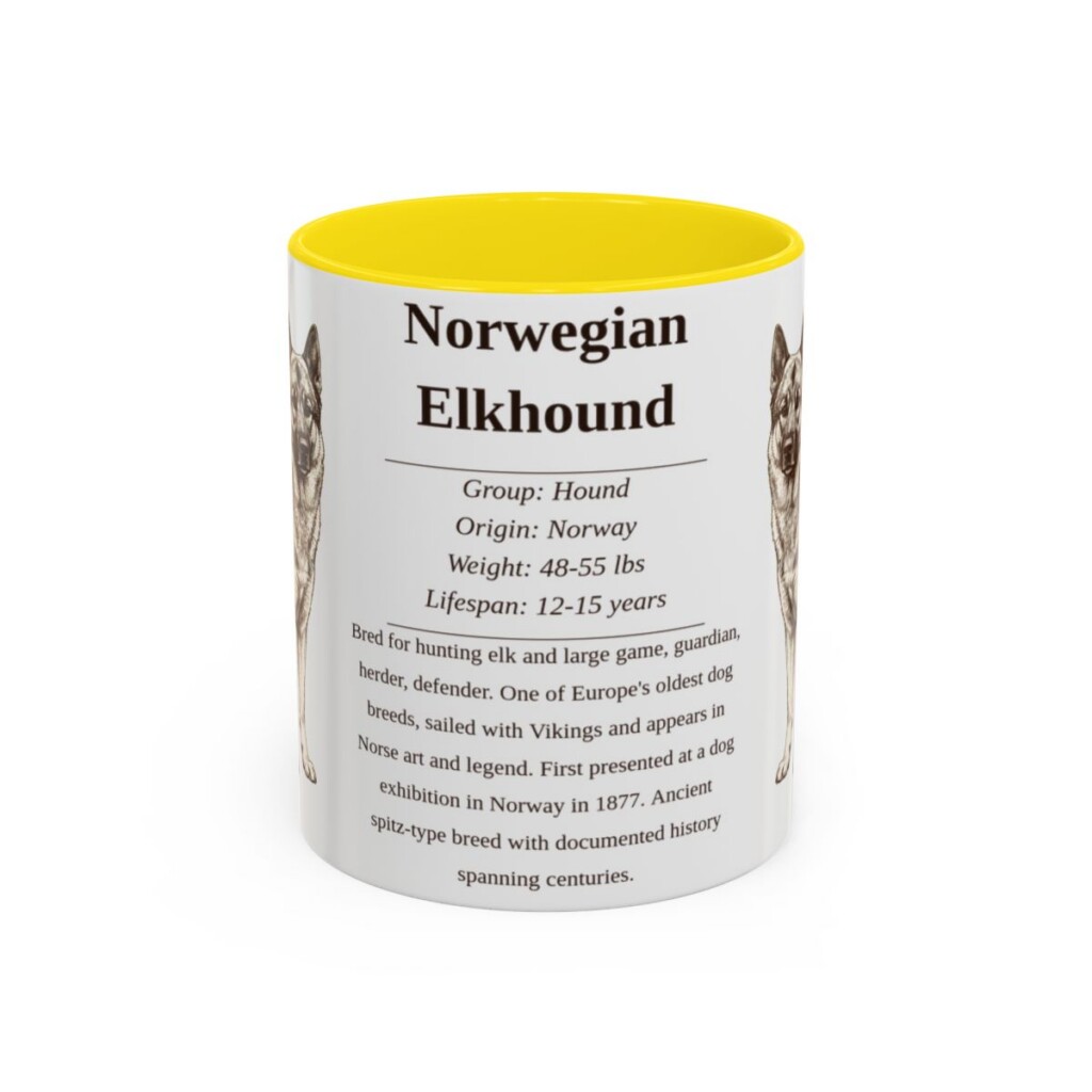 11oz Norwegian Elkhound Mug, Yellow, front view