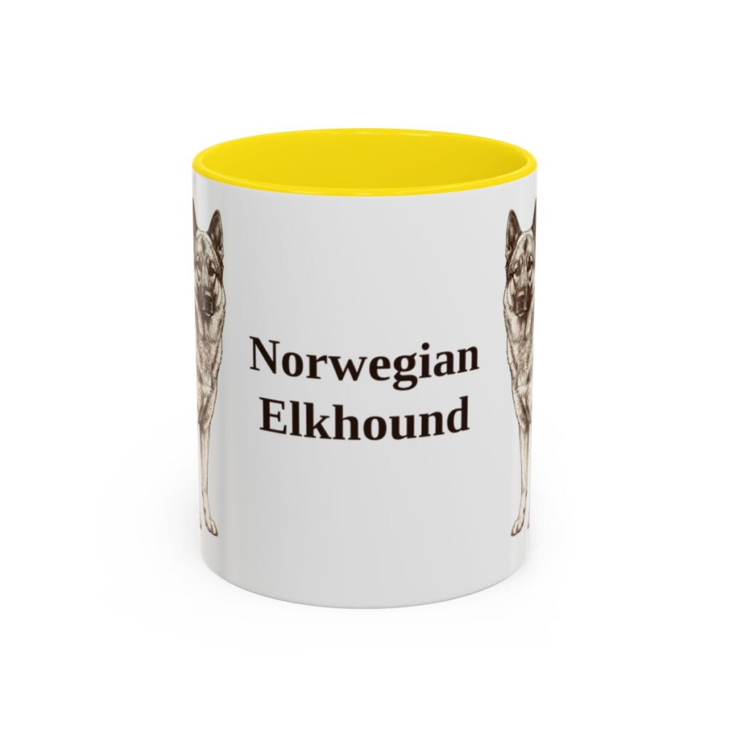 11oz Norwegian Elkhound Mug, Yellow, front view