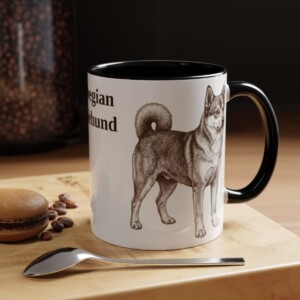 11oz Norwegian Lundehund Mug, Black, lifestyle photo