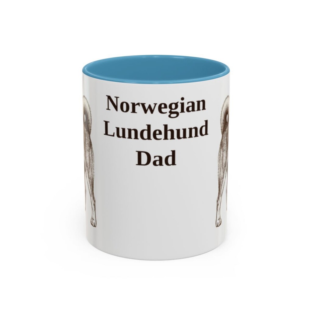 11oz Norwegian Lundehund Dog Dad Mug, Light Blue, front view