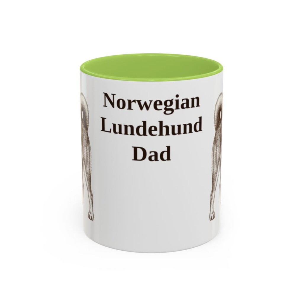 11oz Norwegian Lundehund Dog Dad Mug, Light Green, front view