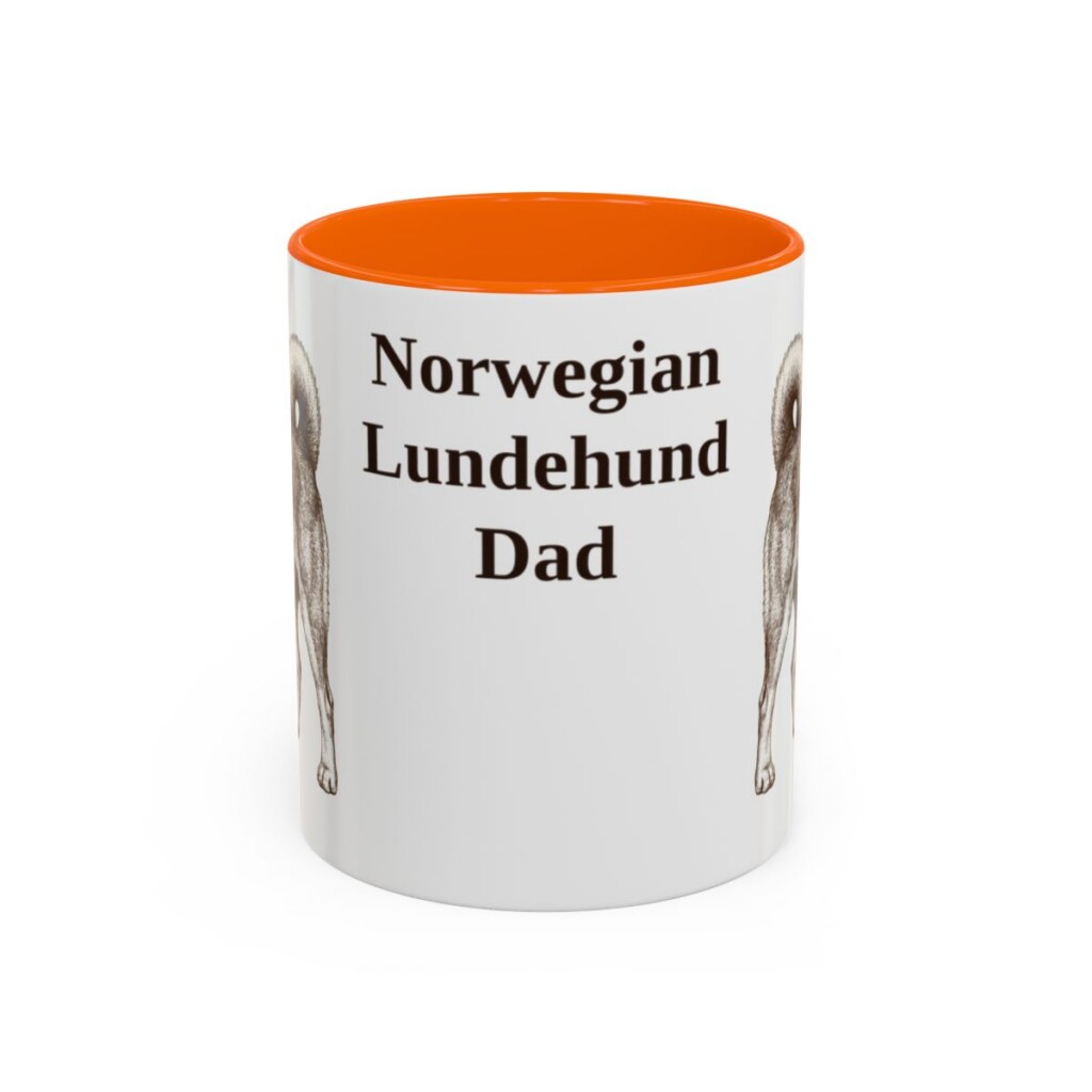 11oz Norwegian Lundehund Dog Dad Mug, Orange, front view