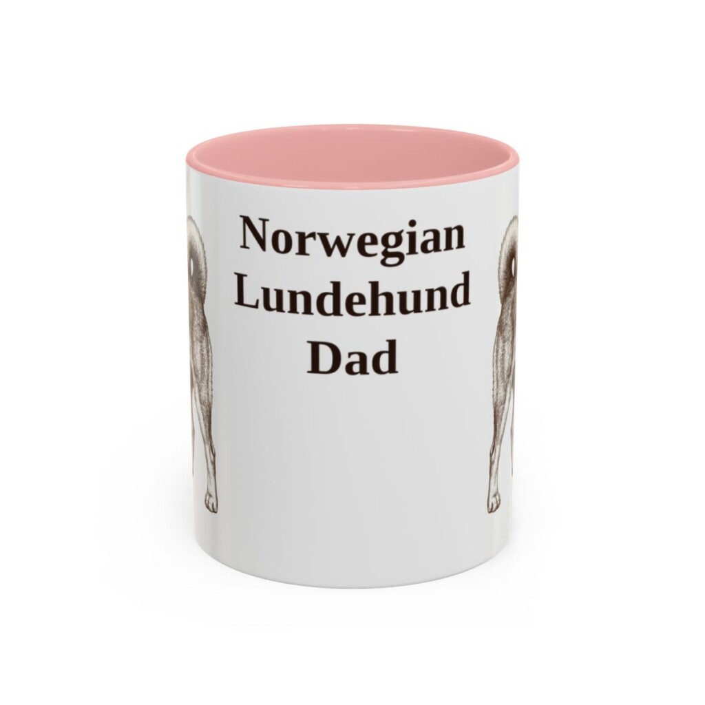 11oz Norwegian Lundehund Dog Dad Mug, Pink, front view