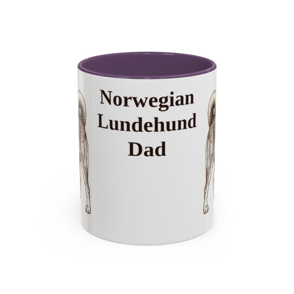 11oz Norwegian Lundehund Dog Dad Mug, Purple, front view
