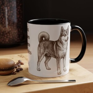 11oz Funny Norwegian Lundehund Mug, Black, lifestyle photo