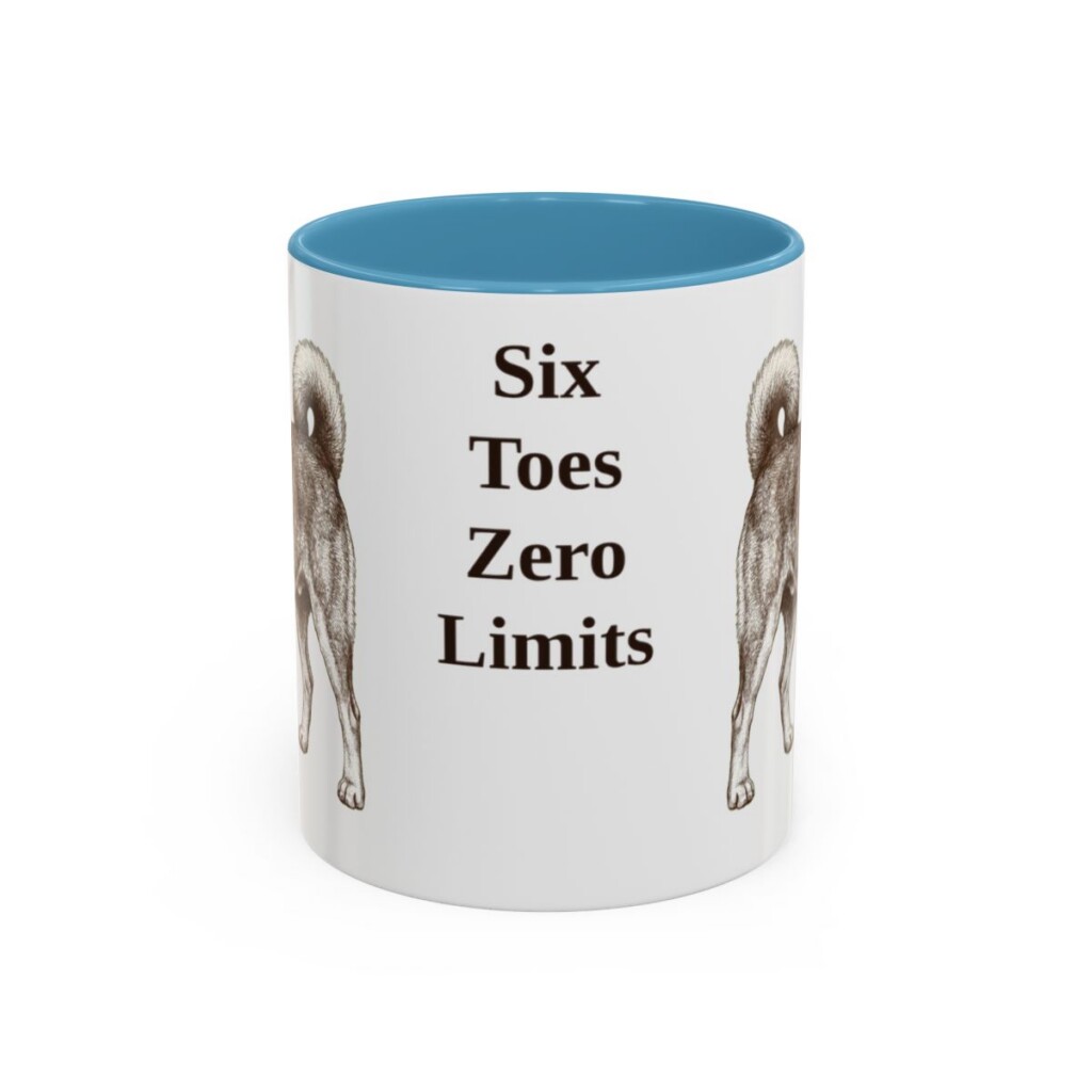 11oz Funny Norwegian Lundehund Mug, Light Blue, front view