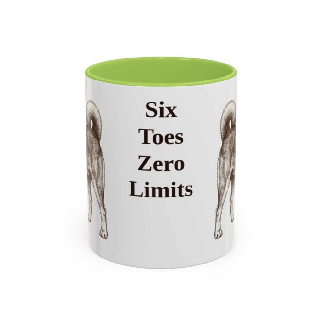 11oz Funny Norwegian Lundehund Mug, Light Green, front view