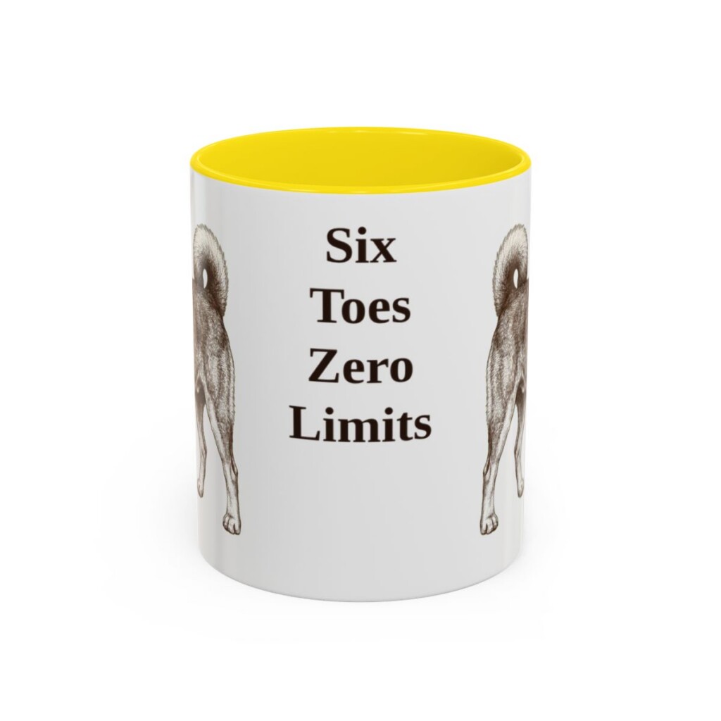 11oz Funny Norwegian Lundehund Mug, Yellow, front view