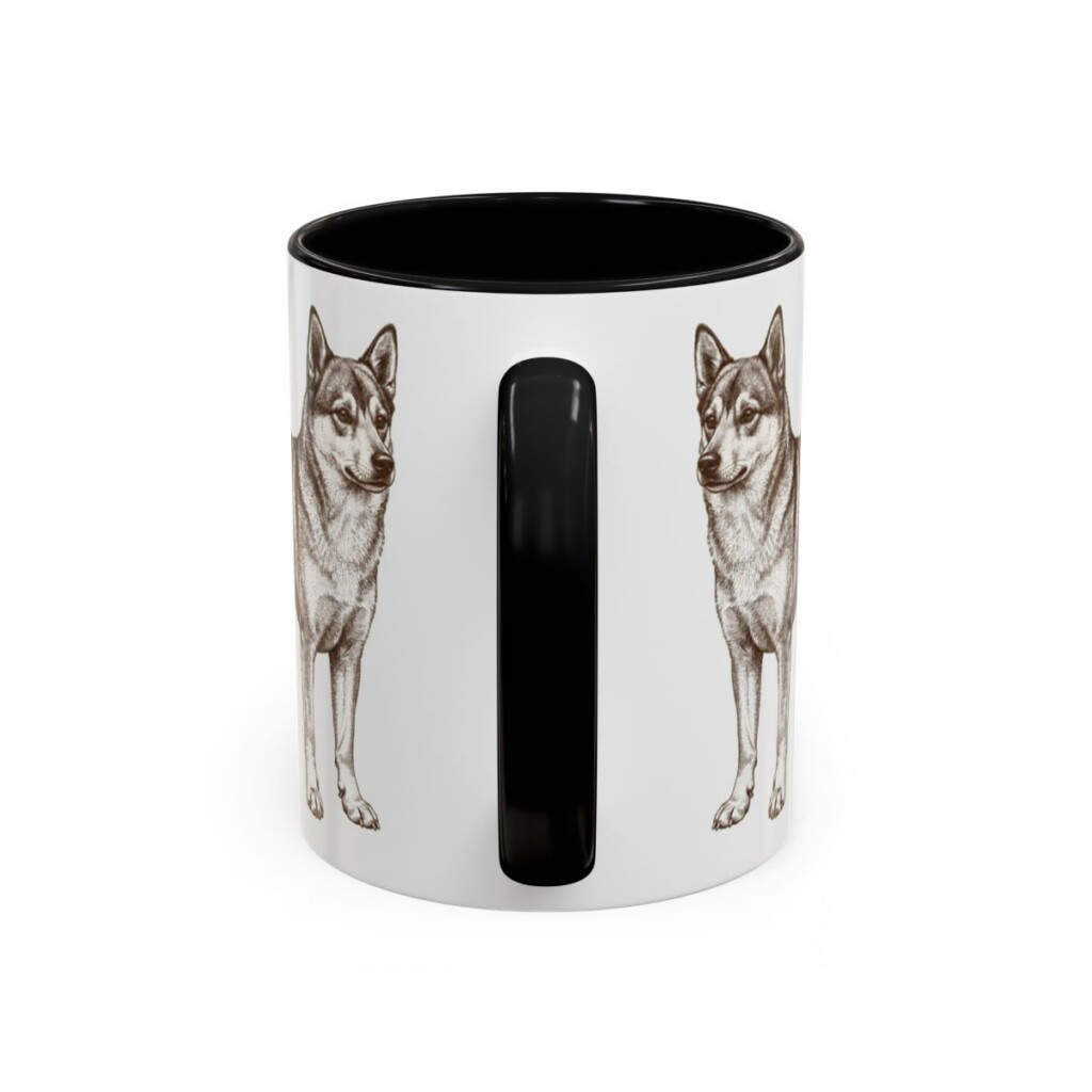 11oz Norwegian Lundehund Latin Mug, Black, back view