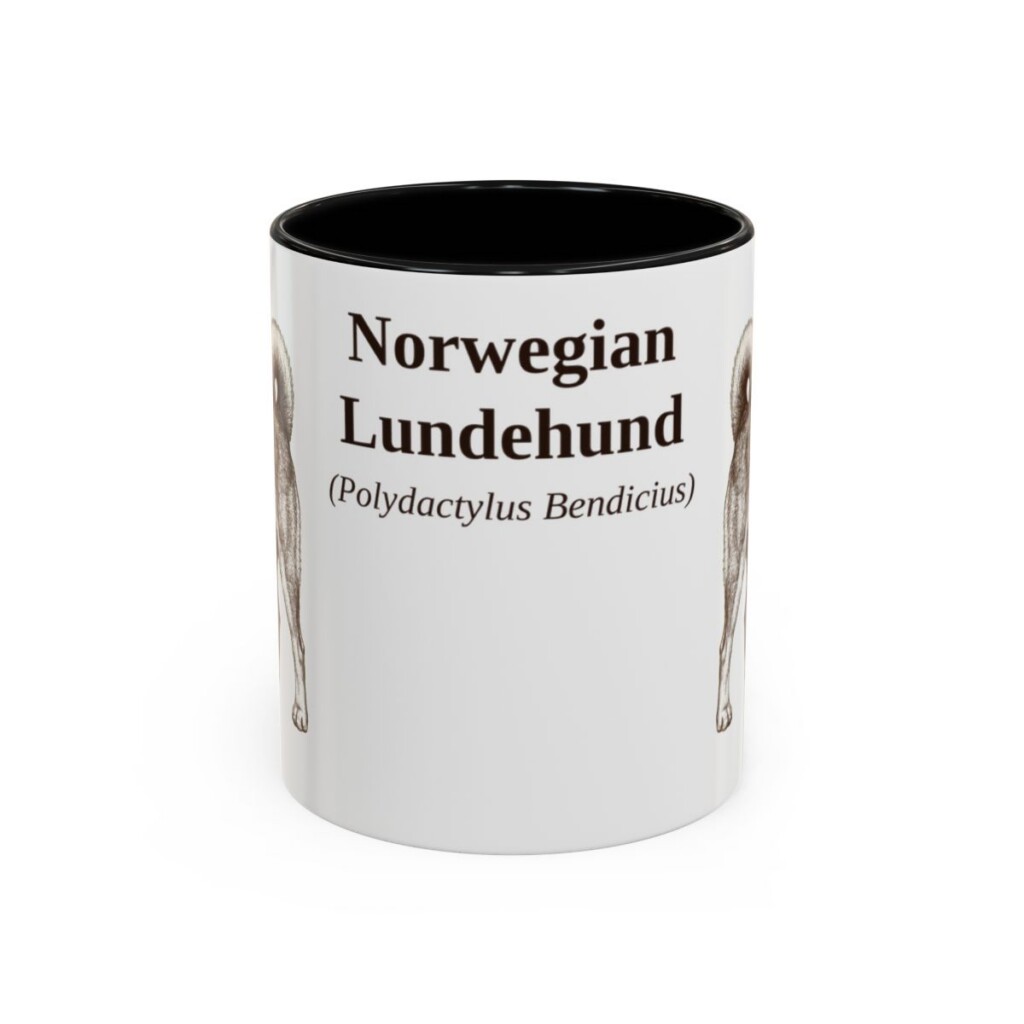 11oz Norwegian Lundehund Latin Mug, Black, front view