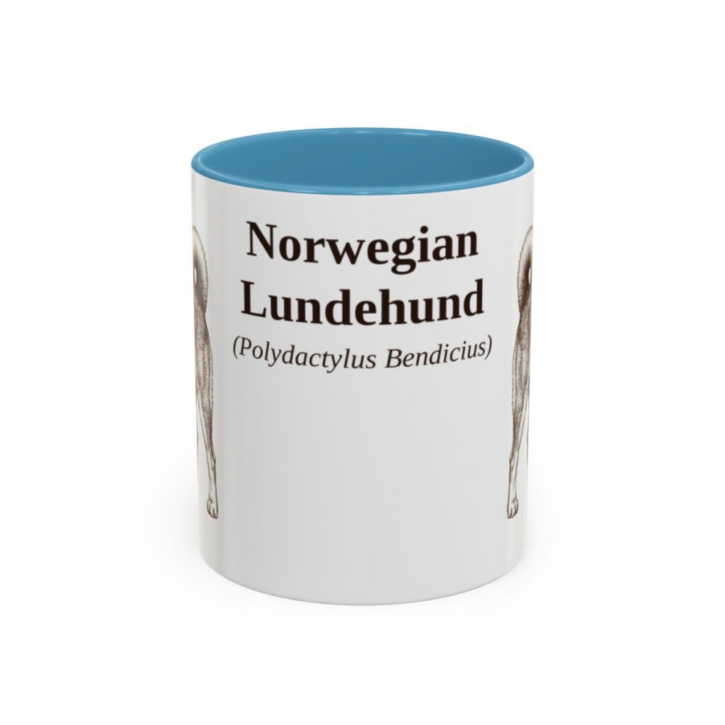 11oz Norwegian Lundehund Latin Mug, Light Blue, front view