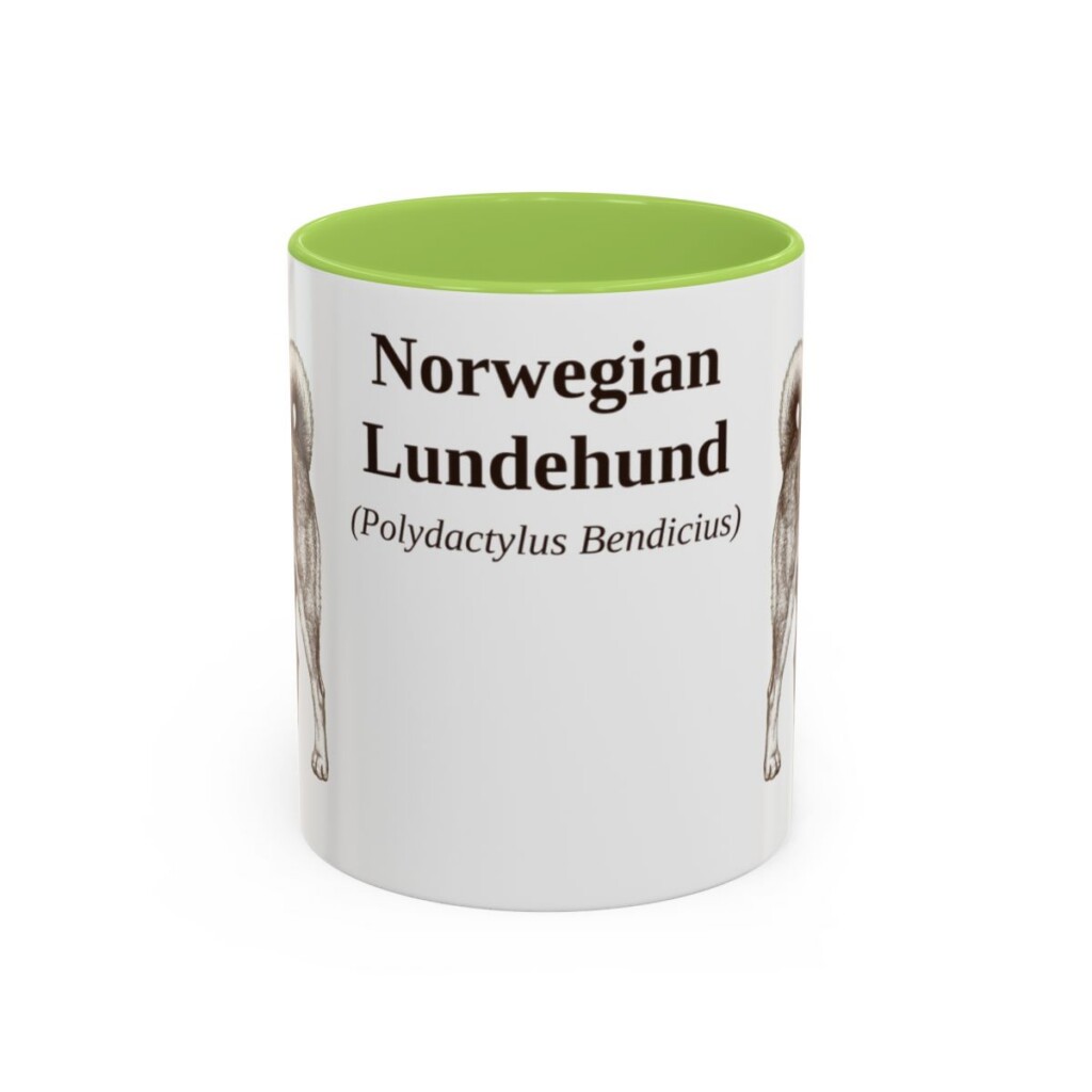 11oz Norwegian Lundehund Latin Mug, Light Green, front view