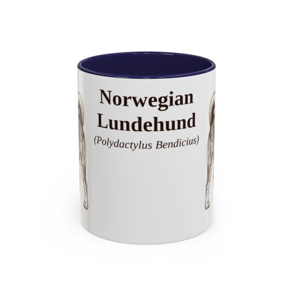 11oz Norwegian Lundehund Latin Mug, Navy, front view