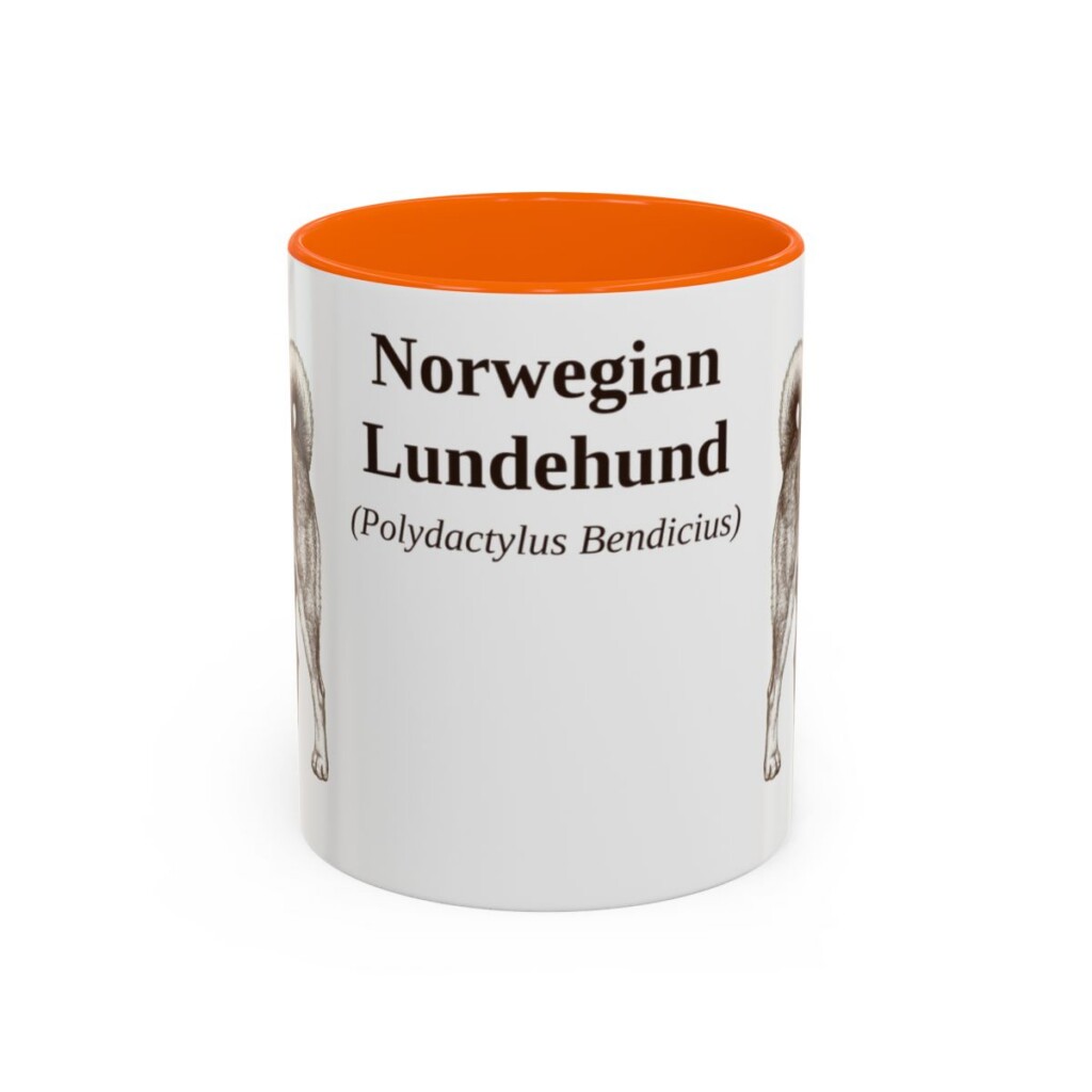 11oz Norwegian Lundehund Latin Mug, Orange, front view