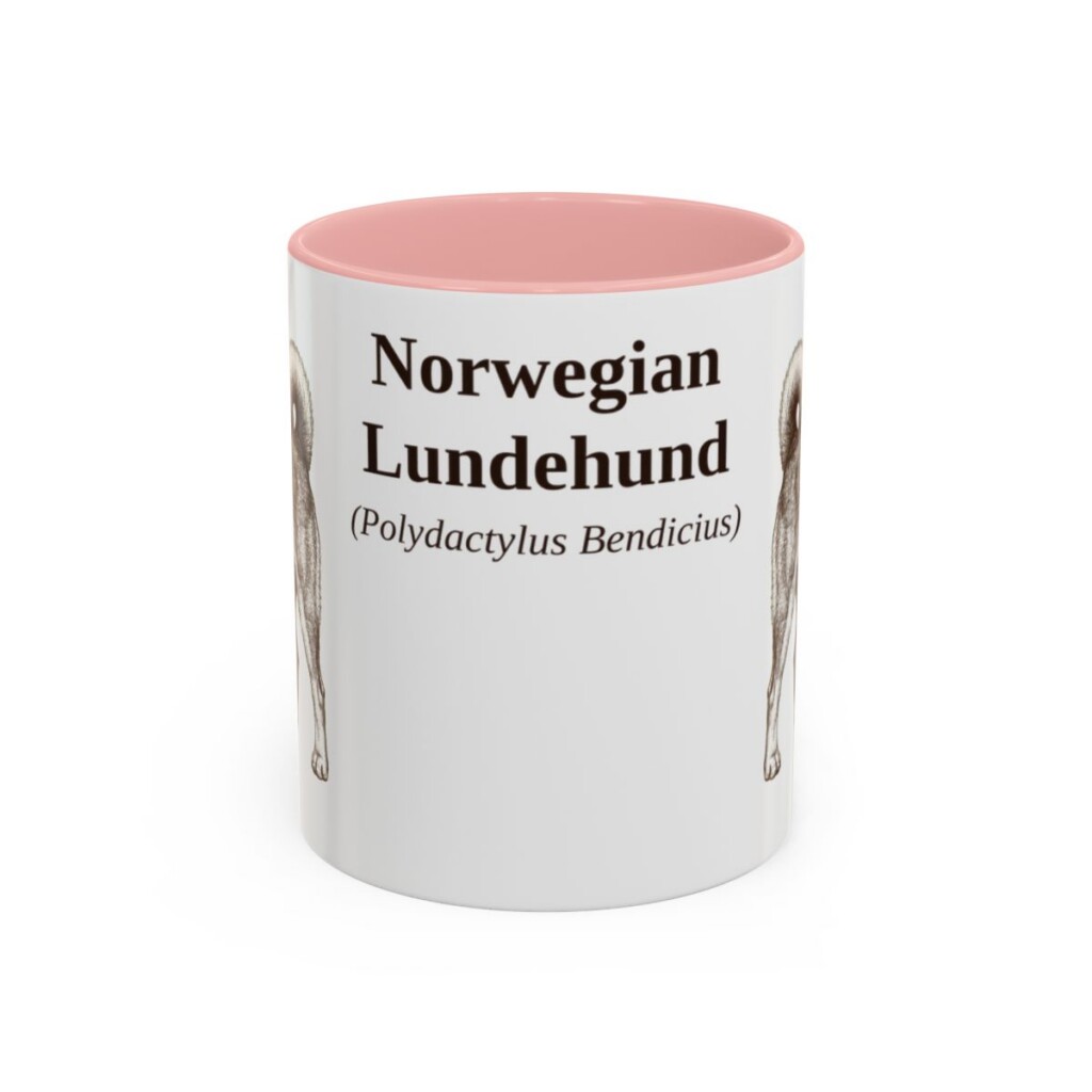 11oz Norwegian Lundehund Latin Mug, Pink, front view