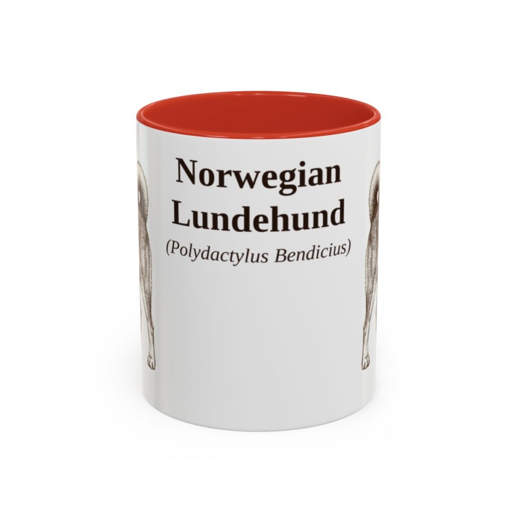 11oz Norwegian Lundehund Latin Mug, Red, front view
