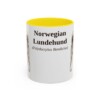 11oz Norwegian Lundehund Latin Mug, Yellow, front view