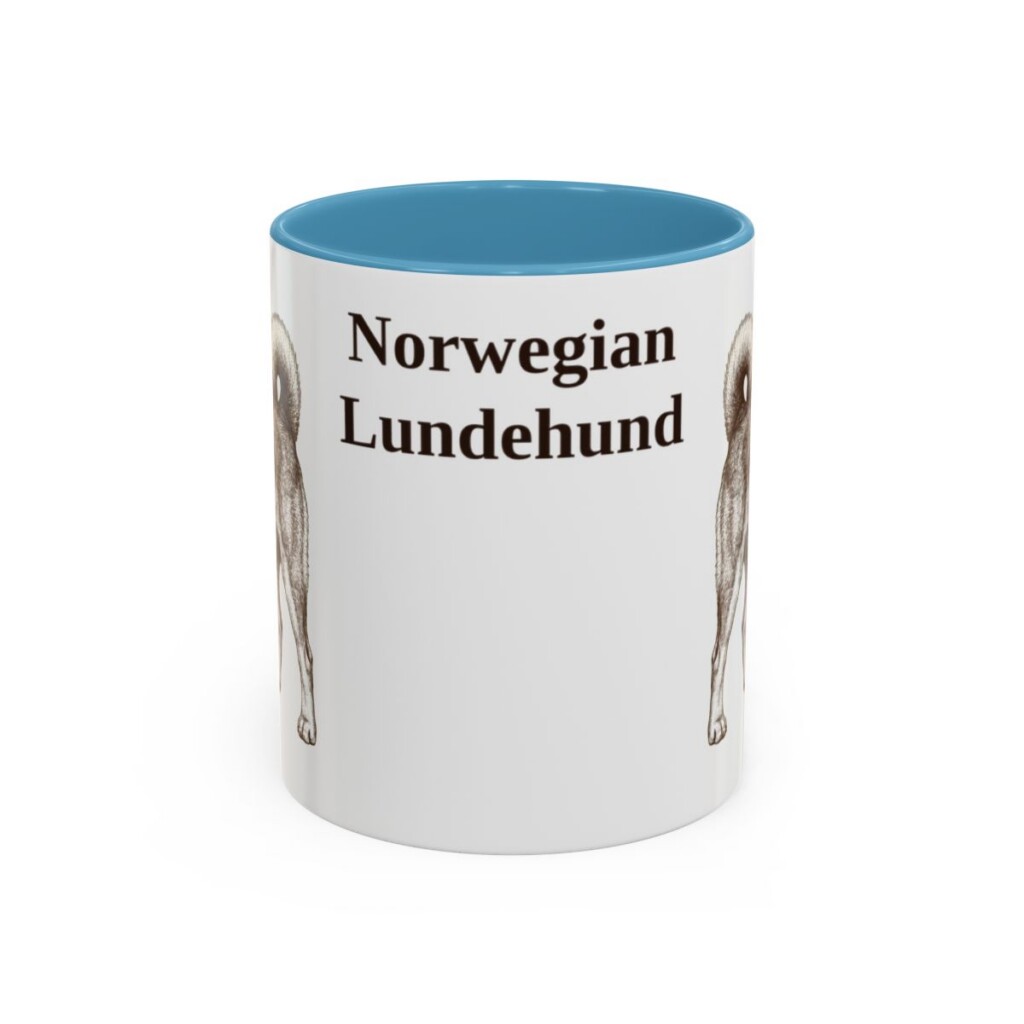 11oz Norwegian Lundehund Mug, Light Blue, front view