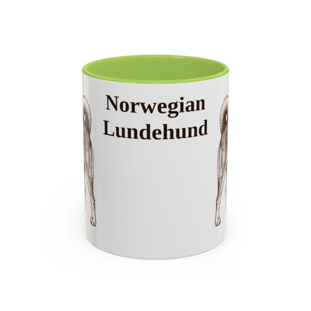 11oz Norwegian Lundehund Mug, Light Green, front view