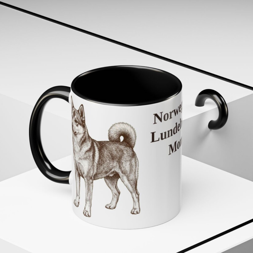 11oz-norwegian-lundehund-mug-mom-black-context-2 11oz Norwegian Lundehund Dog Mom Mug, Black, lifestyle photo