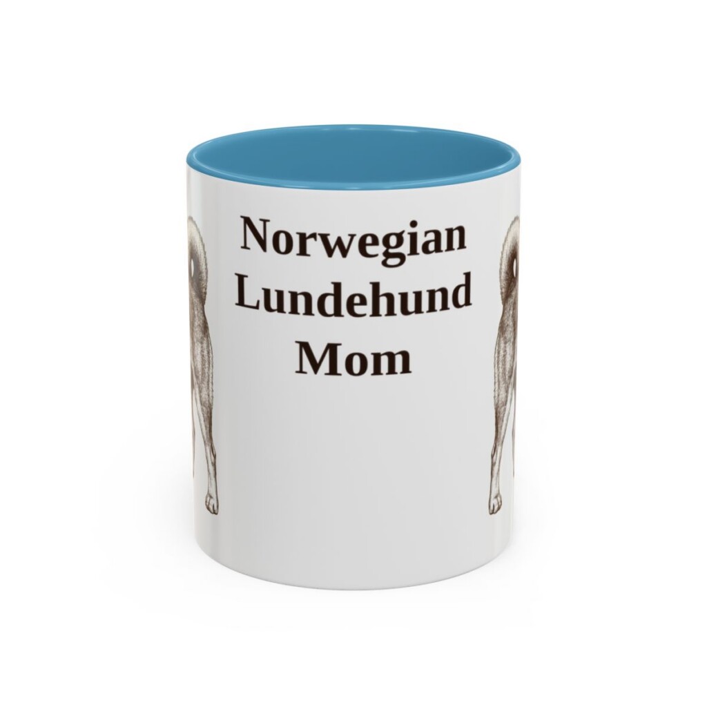 11oz-norwegian-lundehund-mug-mom-light-blue 11oz Norwegian Lundehund Dog Mom Mug, Light Blue, front view