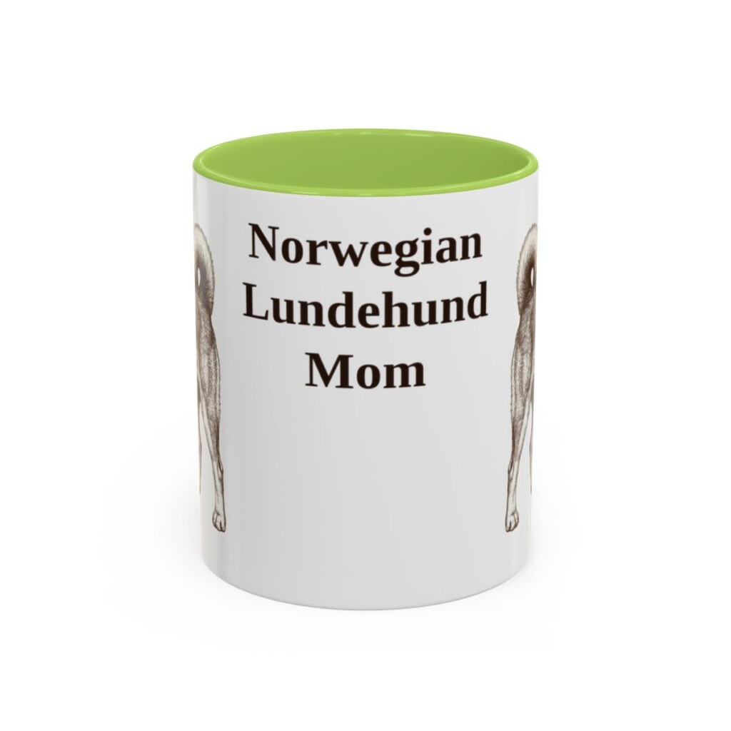 11oz-norwegian-lundehund-mug-mom-light-green 11oz Norwegian Lundehund Dog Mom Mug, Light Green, front view