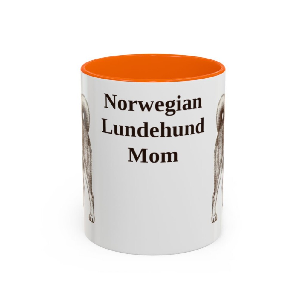 11oz-norwegian-lundehund-mug-mom-orange 11oz Norwegian Lundehund Dog Mom Mug, Orange, front view